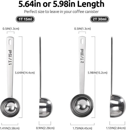 U-Taste Coffee Scoop 1 Tablespoon: 18/8 Stainless Steel Measuring Scooper for Ground Coffee, Bean, Powder, Espresso, 4.3in Long Handle Metal Measure Spoon for Canister, Jar (1Tbsp/15ml)