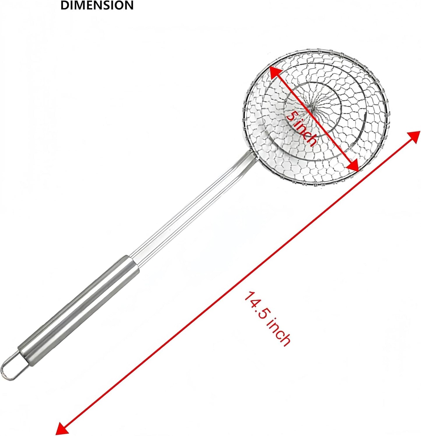 Spider Skimmer Strainer Spoon, 5-Inch Diameter, Stainless Steel Kitchen Wok Food Scoop