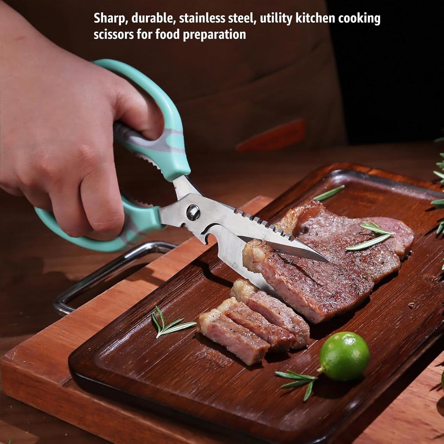 BoFuYuan Kitchen Scissors, 9-Inch Heavy Duty Multipurpose Food Cutting Shears, Detachable Dishwasher Safe, Sharp Serrated Blade, Ergonomic Non-Slip Handle for Food, Meat, Herbs, Black