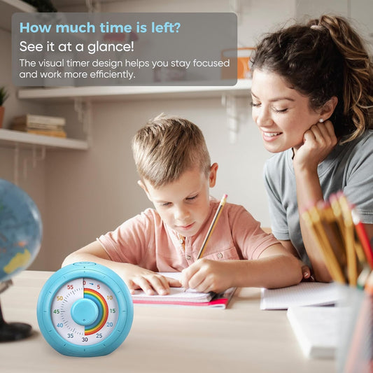 Visual Timer for Kids, 60-Minute Silent Countdown for Classroom, Home, Office, Kitchen, Rainbow Pattern Desk Timer, Time Management Tools with Silent Operation, Pomodoro Timer (Green)
