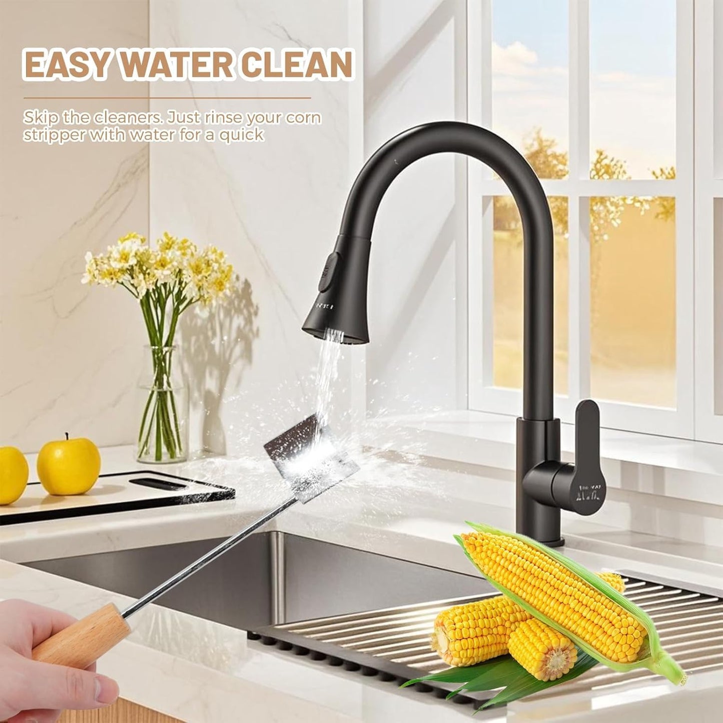 Wooden Handle Corn Peeler - Cob Corn Stripper Kernel Remover, Durable Kitchen Tool for Corn on The Cob, Eco-Friendly Wood Grip for Home & Outdoor Use