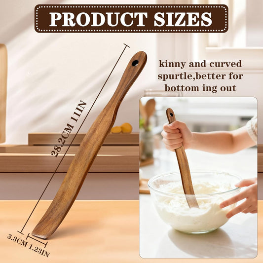 4 Pcs Skinny Spurtle for Sourdough Starter, Mixing, Reaching Bottom of Jar, Dough Whisk, Wooden Stir Spurtles,Kitchen Tools for NonStick Cookware, Gift for Sourdough Lovers