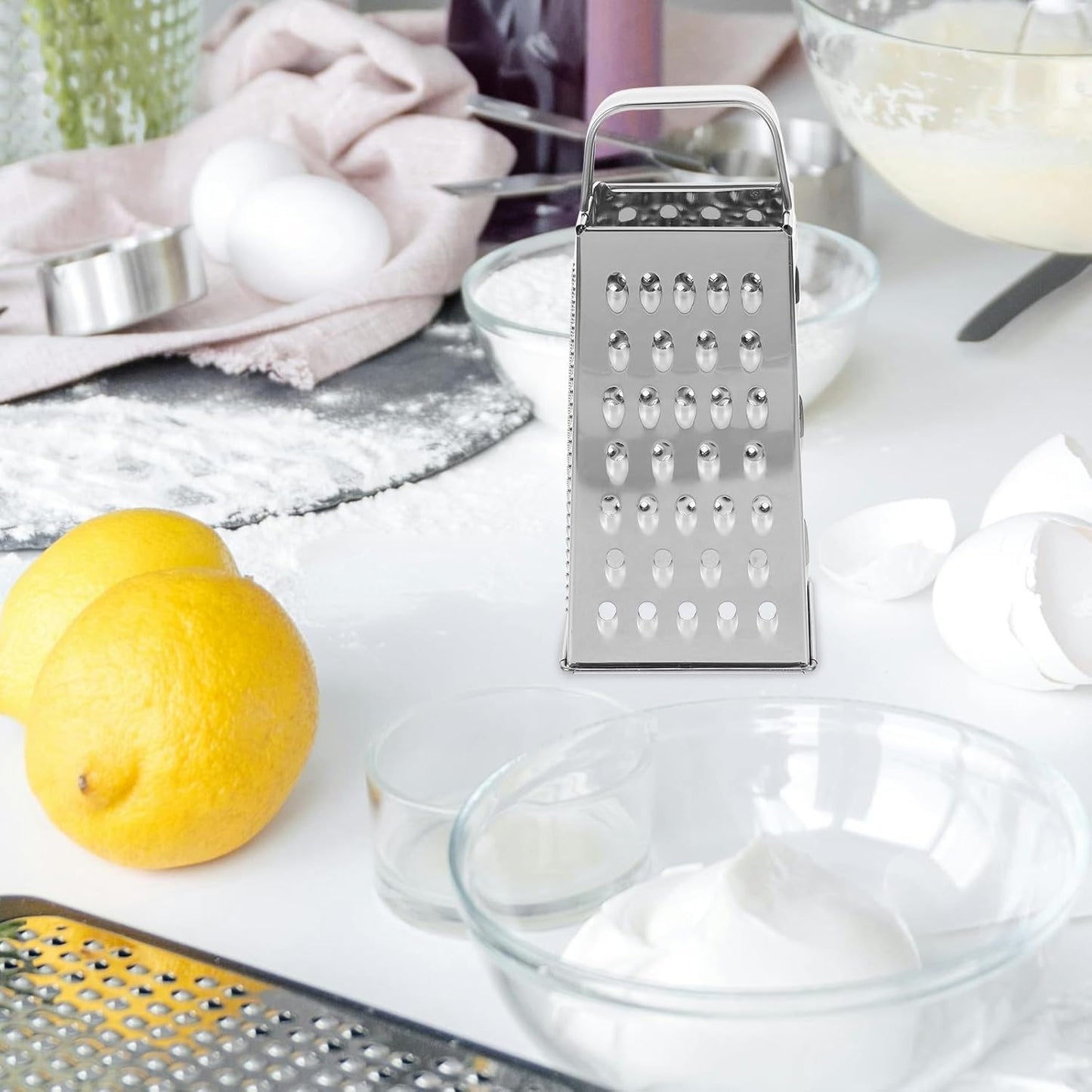 Artibetter Stainless Steel 4 Sides Cheese Grater Multifunctional Slicer with Handle, Box Grater For Garlic, Cucumbers, Potato And Spices, Cutter Planing for Kitchen (8inch)