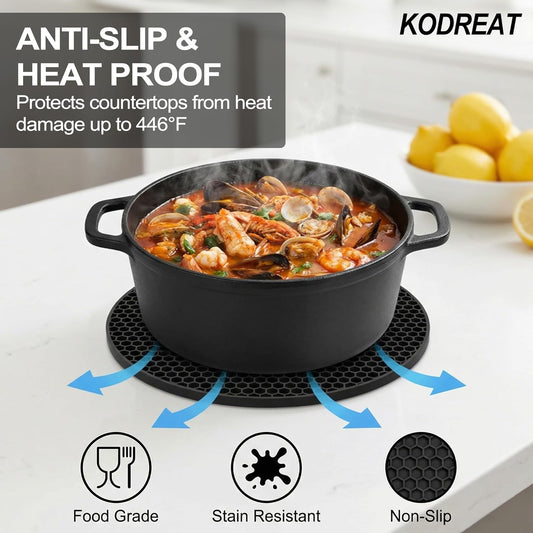 4 Pack Silicone Trivets for Hot Dishes, Heat-Resistant Non-Slip Hot Pads for Kitchen Countertops and Tables, Food-Grade Thick Silicone Mats (Black)