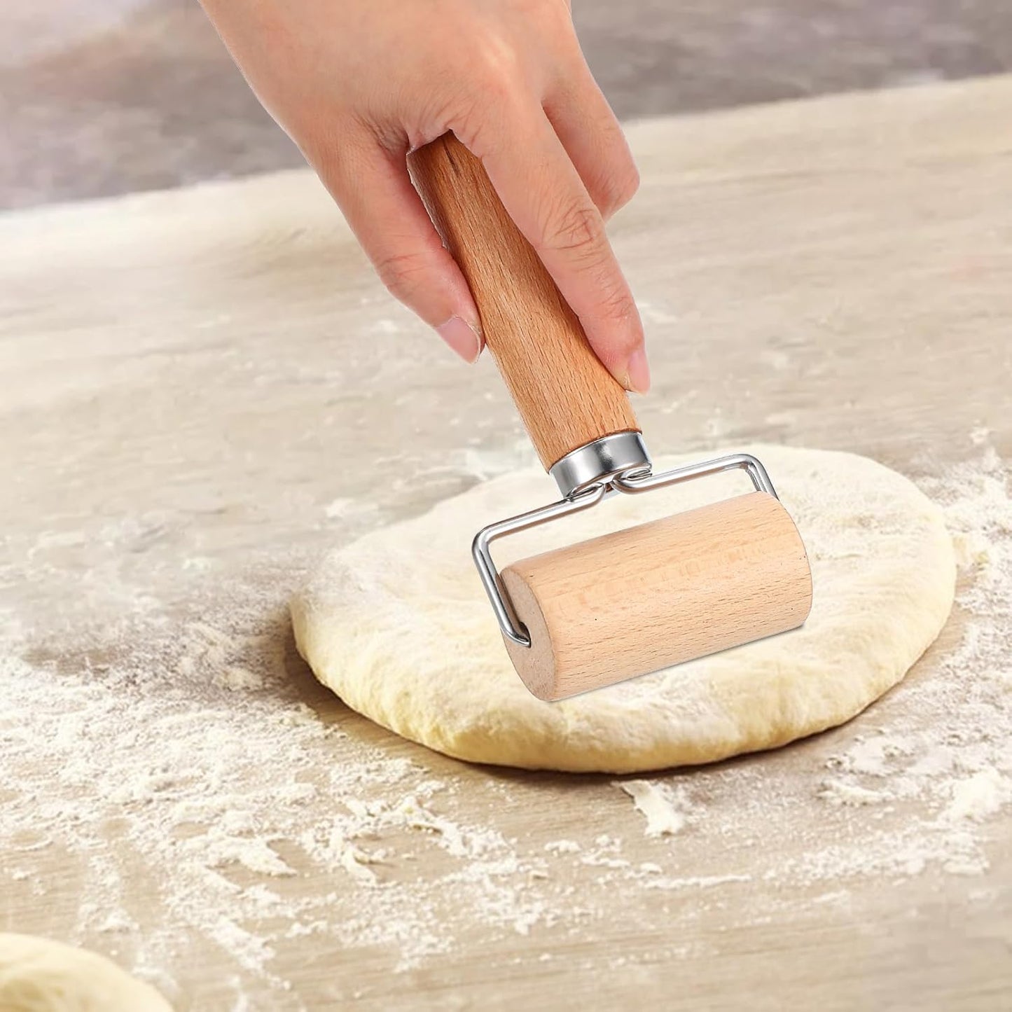 2 Pcs Baking Wooden Rolling Pins T-shape Pizza Dough Roller Pin Non-Stick Baker Pastry Roller Set for Tortilla Cookie Dumpling Home Kitchen Baking Cooking