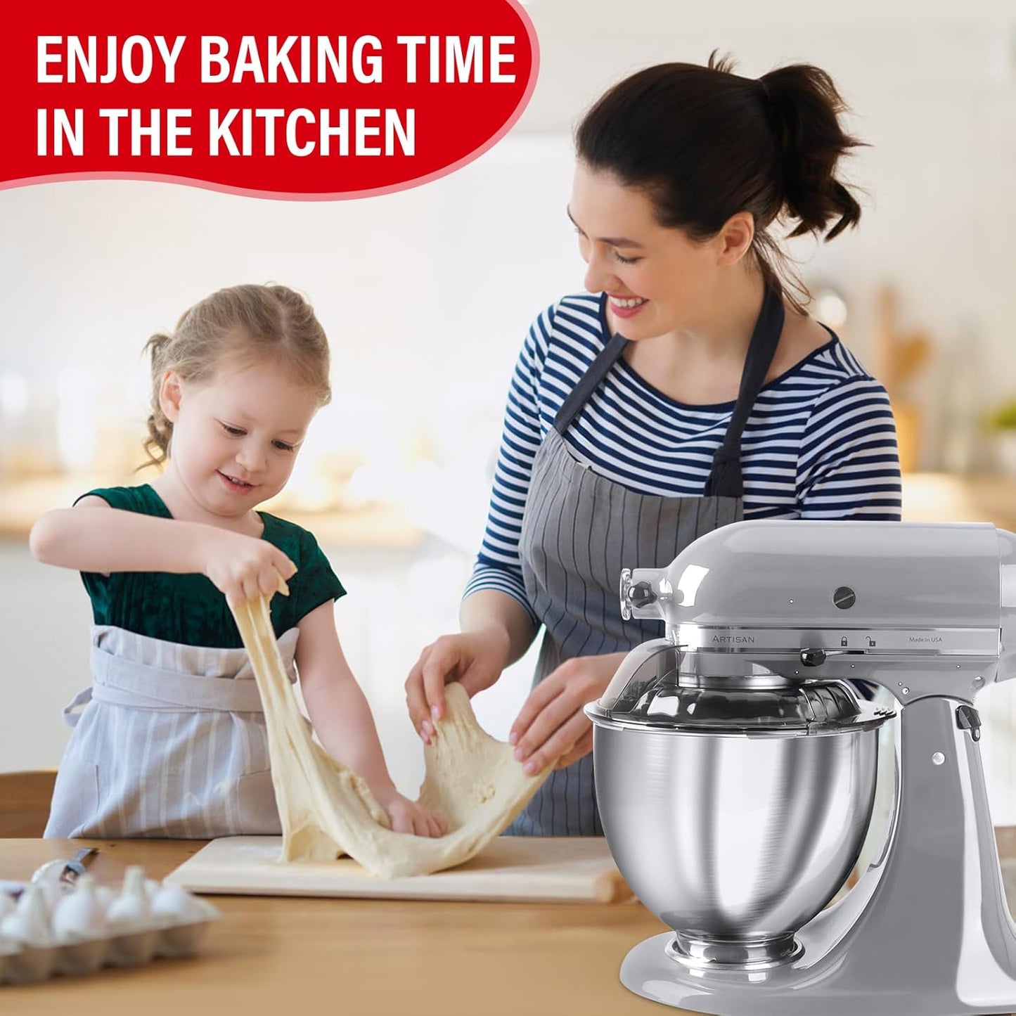 Pouring Shield for KitchenAid Tilt Head 4.5-5 QT (for Stainless Steel Bowls Only), for Kitchen aid Accessories and Attachments, Fully Enclosed Foldable Lid Mixer Bowl Cover & Flour Funnel