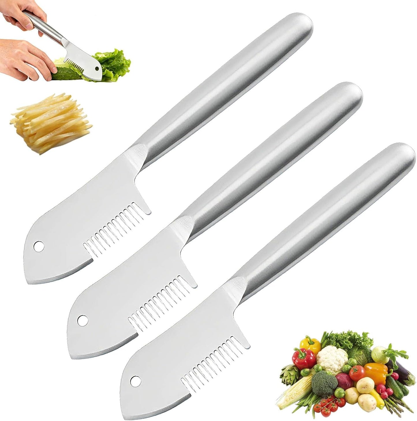 Stainless Steel Multi-purpose Julienne Peeler, Uniform Strips, Shreds & Peels, Effortless Potato Peeler Hand, Cabbage Shredder, Carrot Cutter & Cucumber Slicer, Vegetable peeler stainless steel
