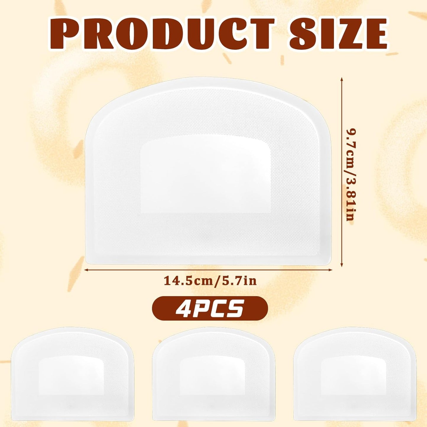 4Pcs Flexible Dough Cutter Scraper, Dough Scraper Bench Scraper for Baking, Sharp Edge & Angles, Plastic Cake Scraper, Kitchen Multipurpose Food Tools for Cutting Sourdough Fondant Icing