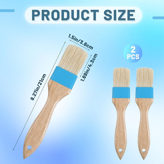 Pastry Basting Brush - Food Grade, 2 PCS 1.5 Inch Natural Bristle Pastry Brush, Heat Resistant Wooden Handle Butter Brush, Basting Brush for Cooking, BBQ, Baking, Egg Wash, Oil, Blue