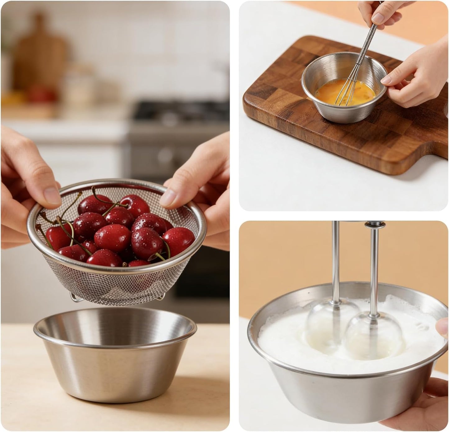 304 Stainless Steel Rice Washer & Small Colander: 5.5-Inch Fruit Washing Bowl with Strainer, Multifunctional Rice Strainer (700ML)