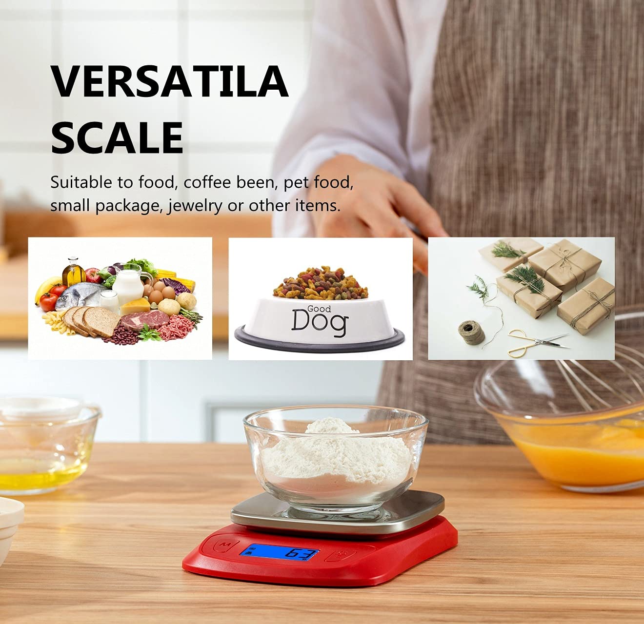 NUTRI FIT Ultra Slim Kitchen Scale Digital Food Weight Scale for Baking Cooking in Grams and Ounces Tare & Backlit LCD Display 11lb 5kg Capacity- Black/Stainless Steel