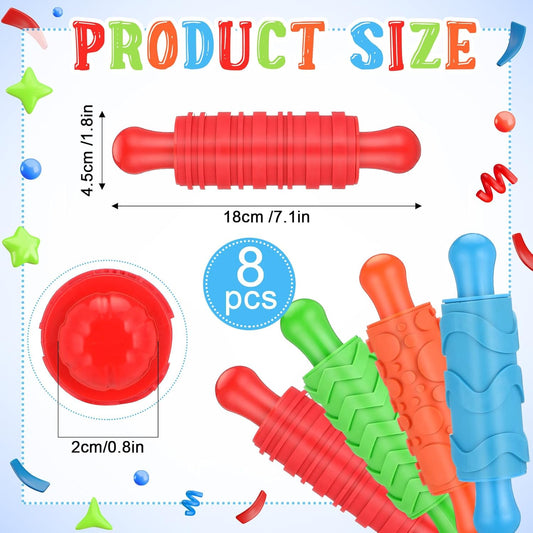Aoriher 8 Pcs Play Clay Rollers for Kids Textured Rollers with Plastic Handles Play Clay Accessories Pattern Rolling Pins for DIY Art Signs Posters Craft Creations