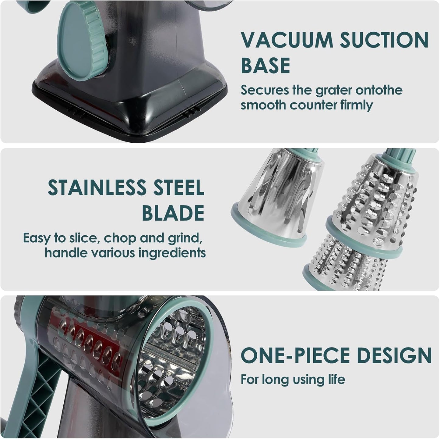 Rotary Cheese Grater with Handle, Shredder Slicer Grinder 3 Stainless Steel Blades Manual Cheese Cutter Hand Crank Graters for Kitchen Potato Zucchini Carrot Potato Vegetable Nuts Chocolate