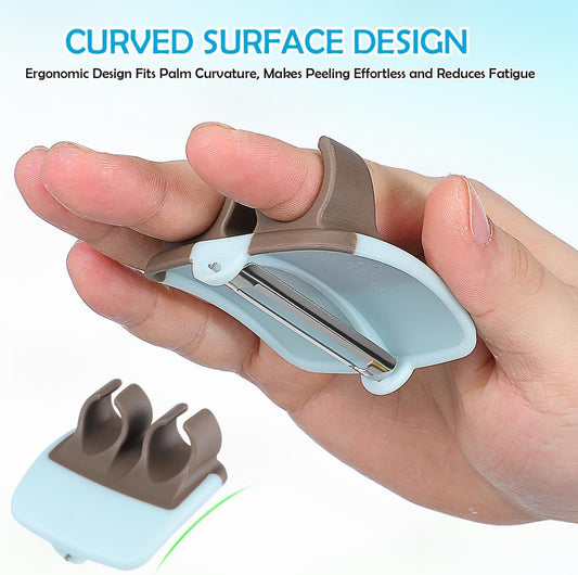 Kichvoe 4Pcs Stainless Steel Finger Vegetable Peeler - Ergonomic Fuirts Thumb Peeler with Grip for Pears, Potatoes, Carrots & Cucumbers | Small Palm Size Kitchen Peeling Utensils