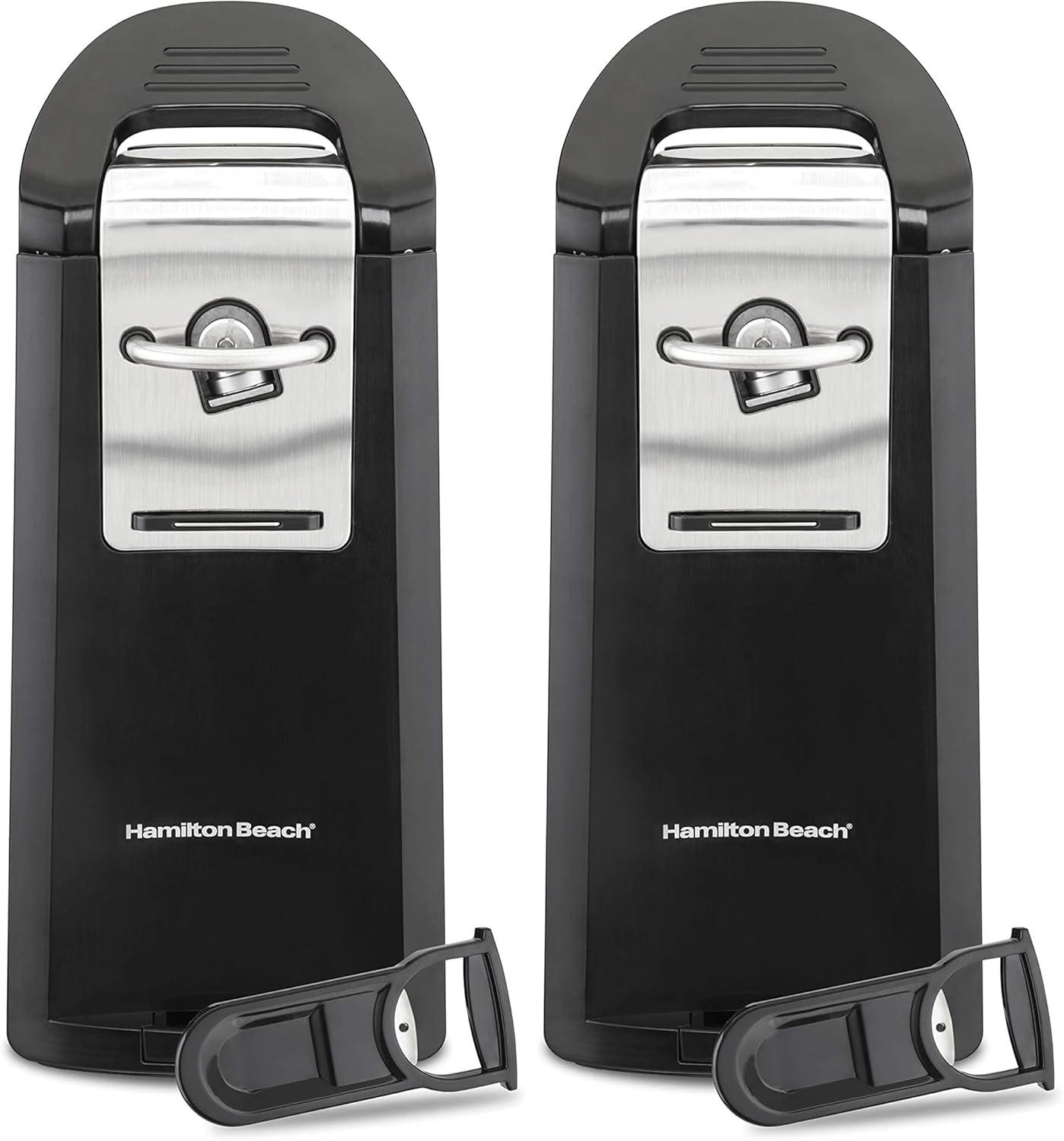 Hamilton Beach Smooth Touch Electric Automatic Can Opener with Easy Push Down Lever, Eliminates Sharp Edges, Opens All Standard-Size and Pop-Top Cans, Extra Tall, Black and Chrome (76606AG)
