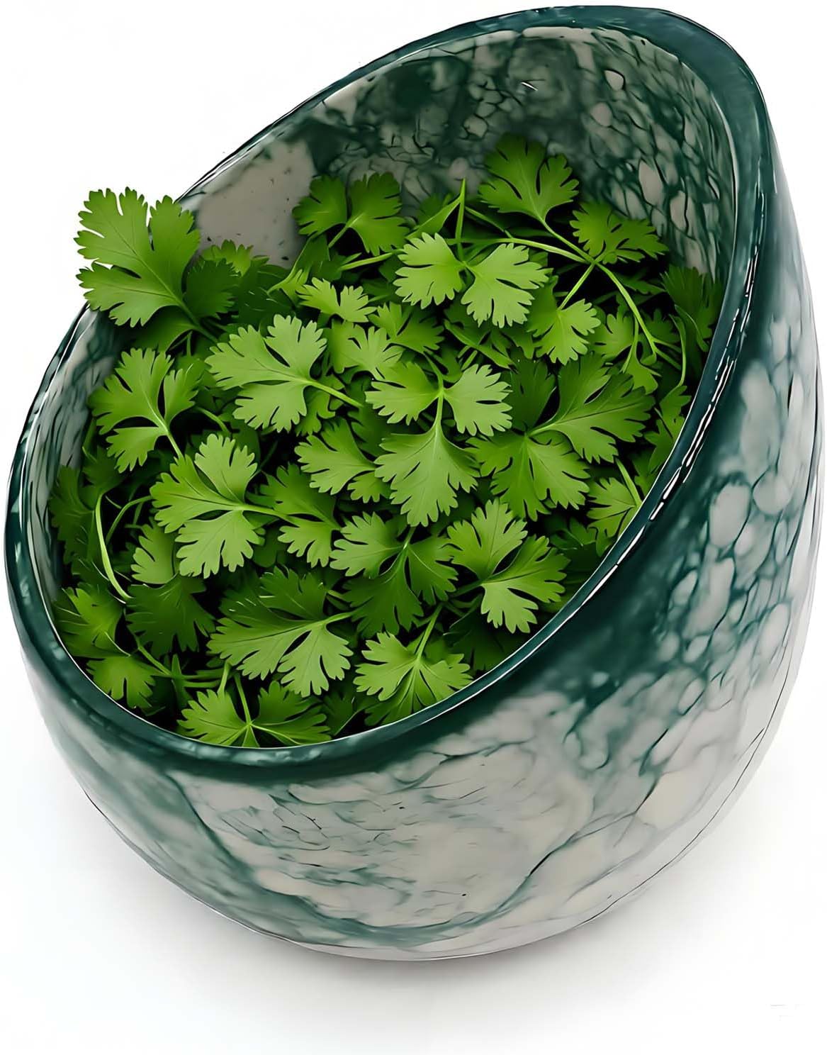 Green Ceramic Herb Stripper Bowl Handmade Pottery Kitchen Tool with 4 Holes for Parsley, Basil, Rosemary, Thyme, Kale & More, Party Angled Bowls Stylish Serving Dish for Berries, Nuts, Dips