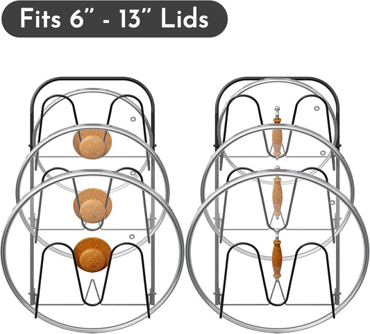 Universal Adjustable Pot Lid Holder Organizer for Cabinet - Upgraded Patented Niceyos 1 Pack Pan Lids Organizers Inside Cabinet Door Wall Mount Pots Top Rack for Kitchen Cupboard Fit 6" to 13" (Black)