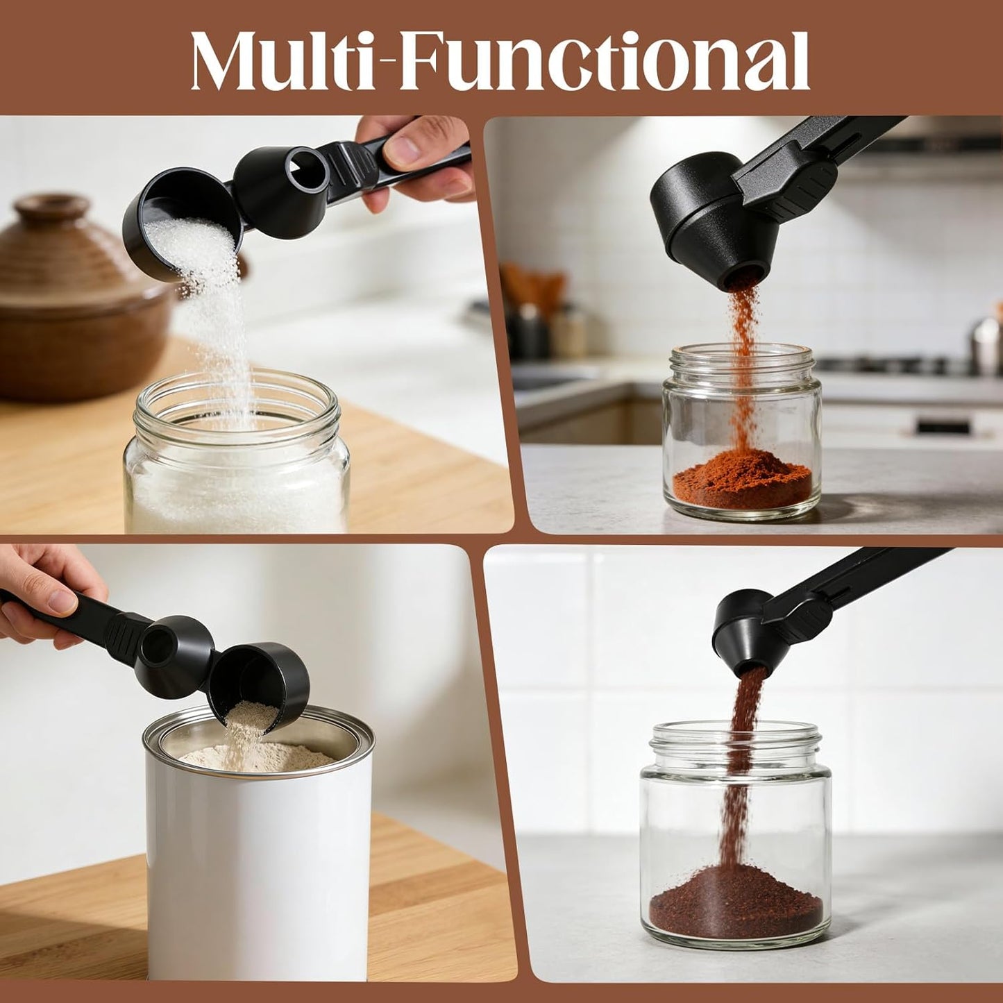 Coffee Scoop & Funnel for Reusable K Cup Refillable Tea Pods, Measuring Spoon 2 Tablespoon Capacity for Ground Coffee, Protein Powder, Tea(Black)