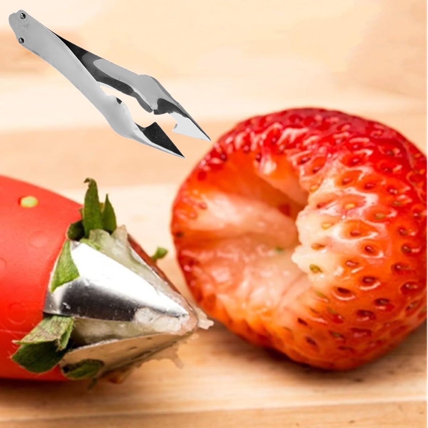 Strawberry Stem Remover, 2 Pcs, Silver, Stainless Steel Handle, Effortless Strawberry Hulling, Versatile Fruit & Vegetable Stem Remover