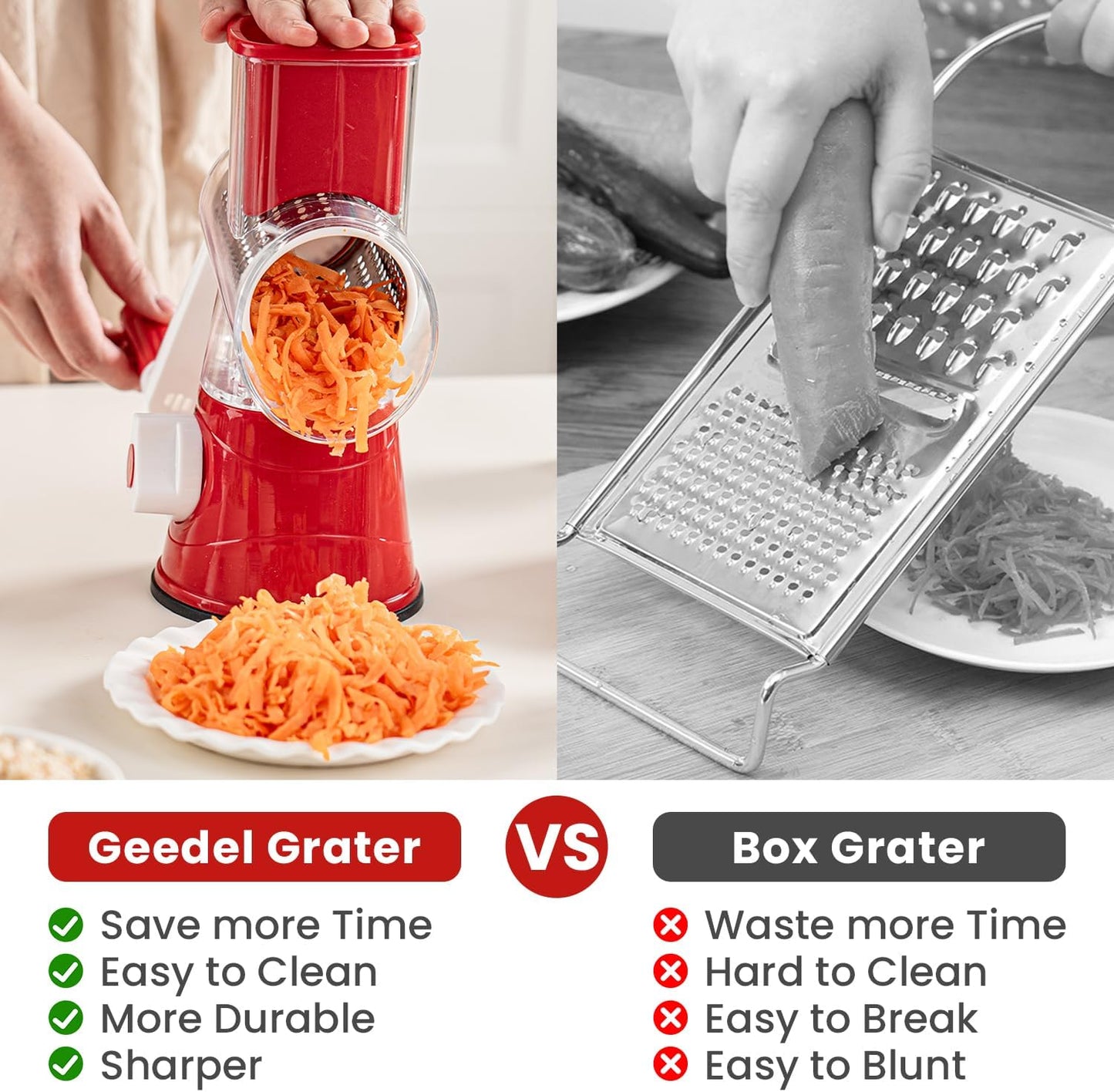 Rotary Cheese Grater Hand Crank Cheese Shredder with 3 Stainless Steel Blades, Rotary Grater, for Fresh Cheese, Vegetable, Nuts,Non-slip Suction Base, Black