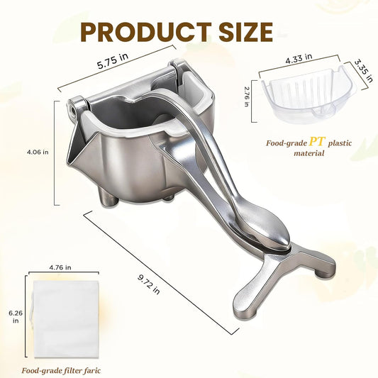 Fruit Juice Squeezer Manual Juicer – 304 Stainless Steel Hand Juicer Juice Press with Metal Filter filter bag, Easy to Use & Clean, Non-Slip Ergonomic Grip, for Lemon, Orange & Citrus