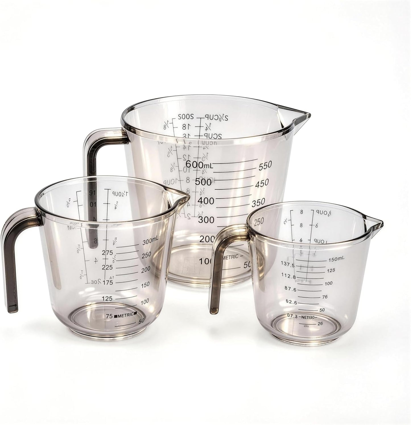 Measuring Cups Set, 3PCS with Pour Spout & Handle, Multi-Scale (cup | oz | ml) Stackable Liquid & Dry Plastic Measuring Tools for Baking Cooking, Essential Kitchen Gadgets (Coffee Brown)