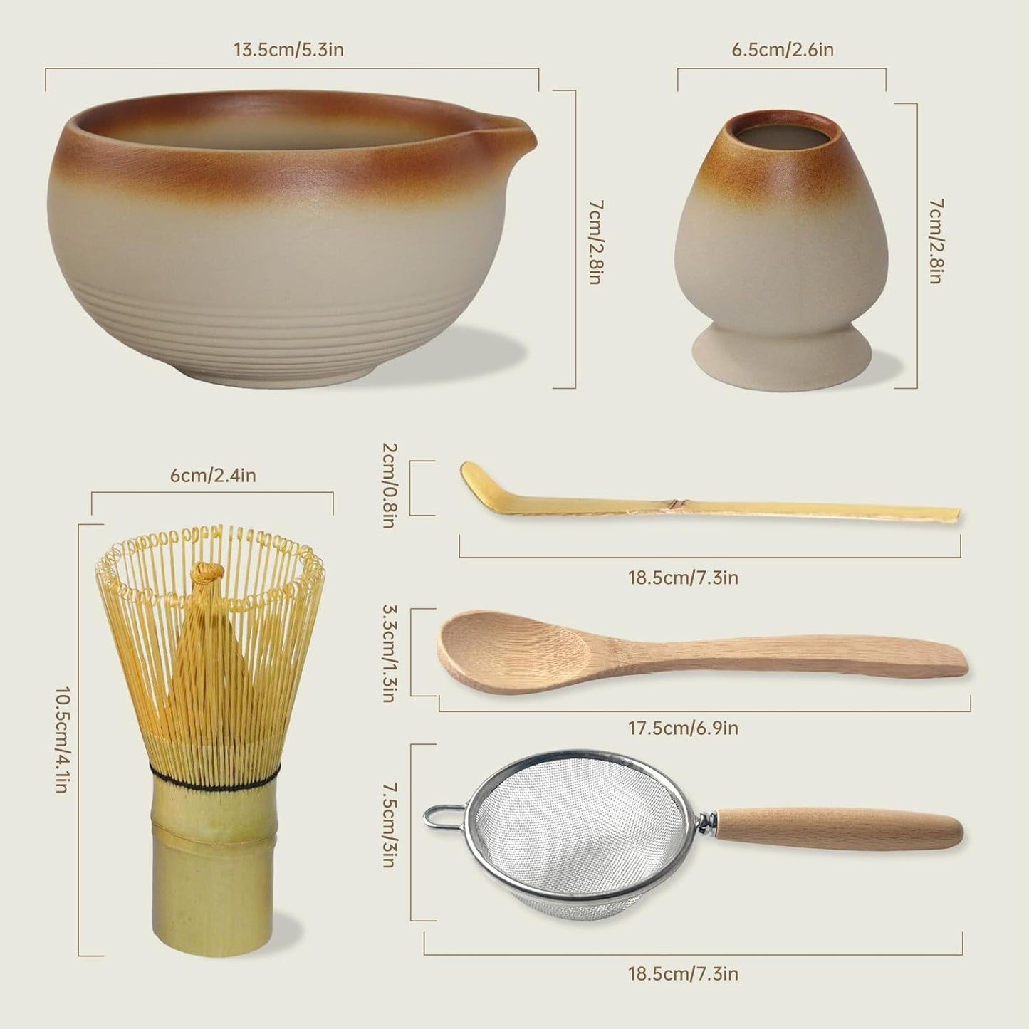 Matcha Whisk Set, 6-Piece Matcha Kit with Bamboo Whisk, Handmade Ceramic Matcha Bowl with Scoop, Holder & Sifter - Traditional Japanese Tea Ceremony Set, Matcha Gift Set for Beginners