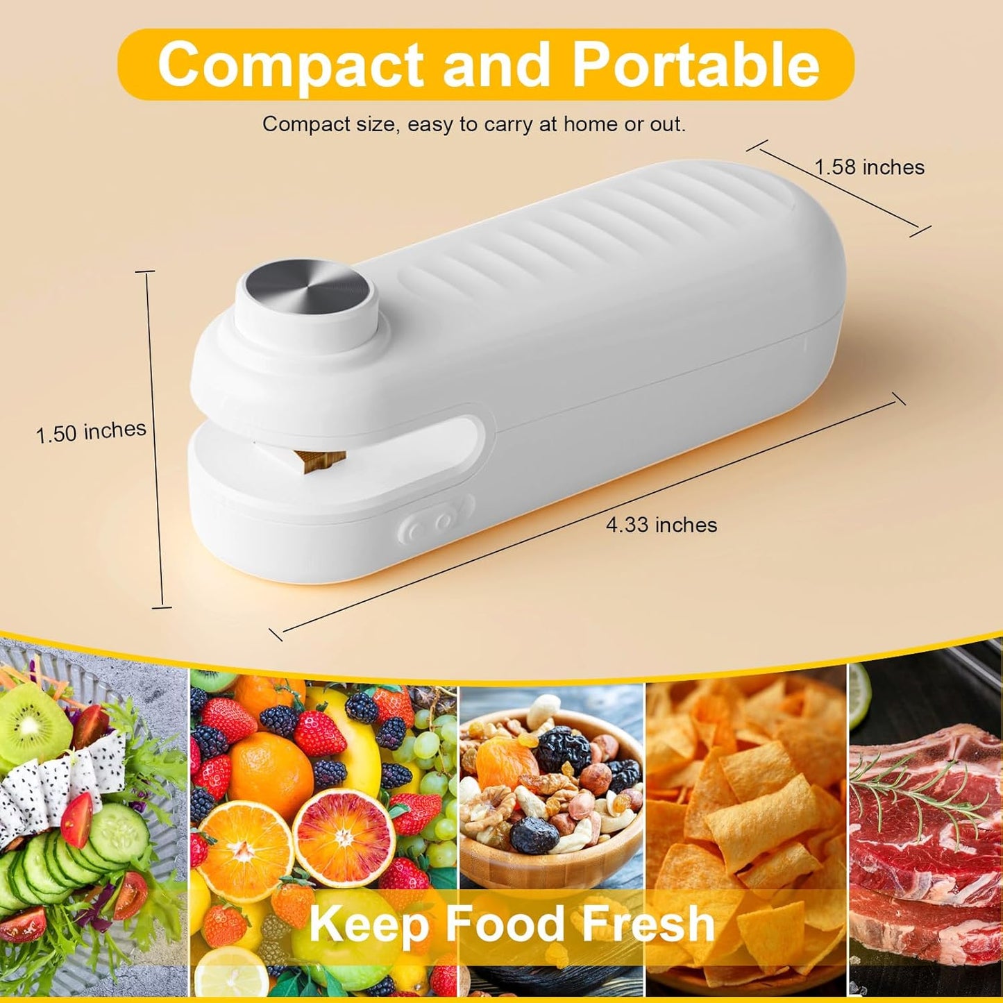2 in 1 Mini Bag Sealer, Bag Sealer Heat Seal with Cutter, USB C Rechargeable Chip Bag Sealer Heat Seal, Portable Bag Resealer for Plastic Bags Snacks & Food Storage,Bright Black