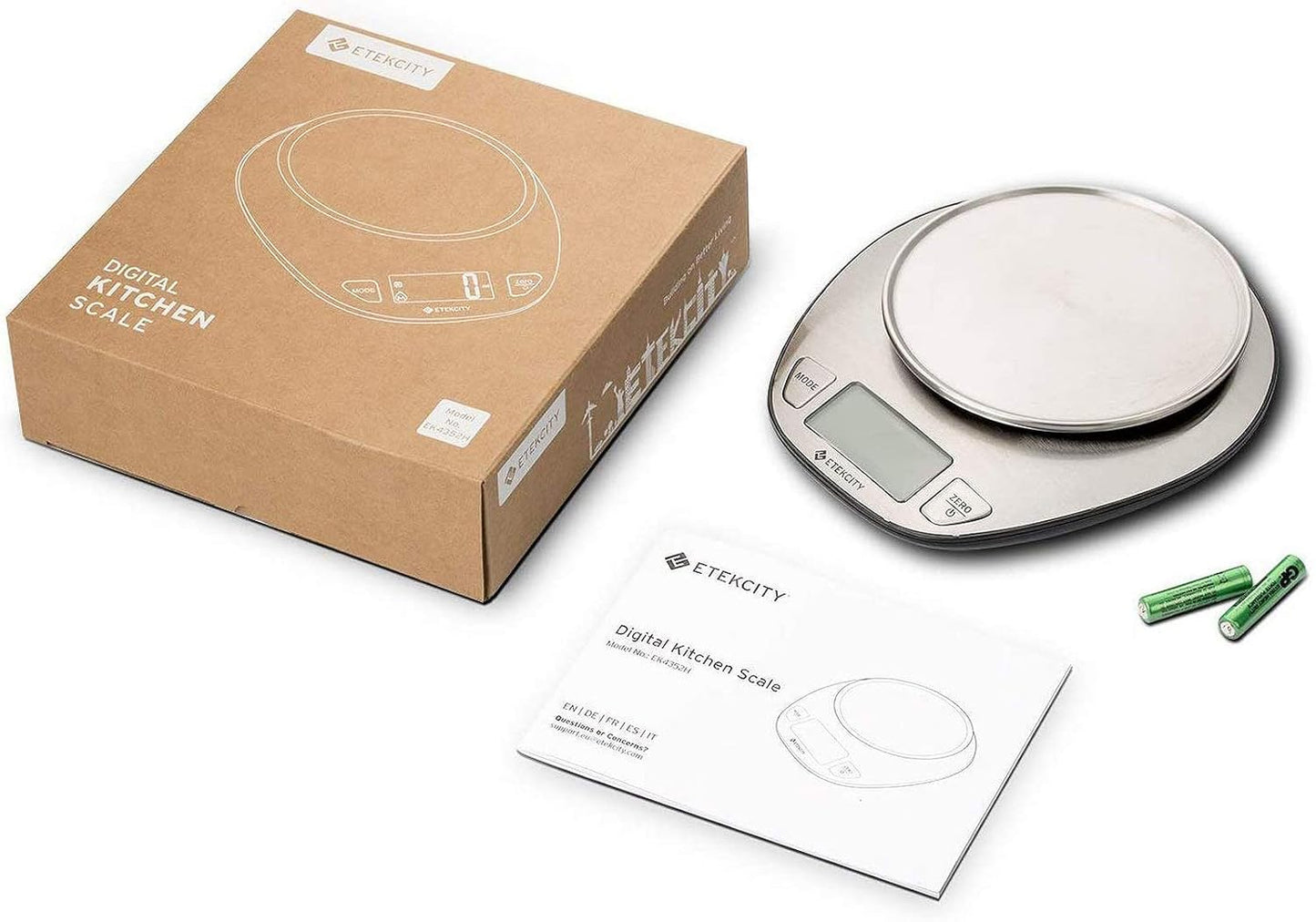 Etekcity 11lb/5kg Stainless Steel Digital Kitchen Food Scales, with Liquid Volume Measurement Function, Auto Zero/Tare and Large Backlight LCD Display, Silver
