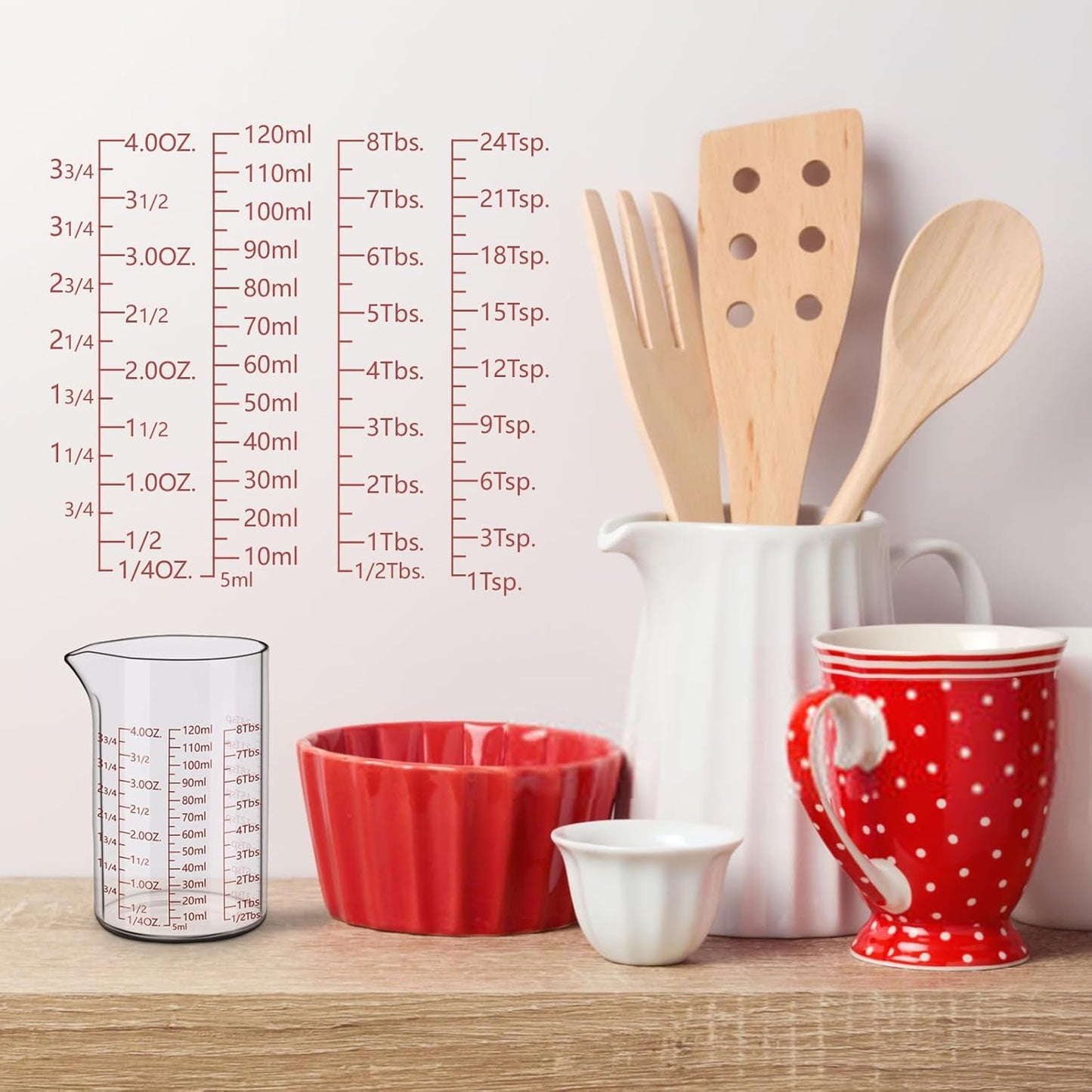 Measuring Cup Set 30ml L(1oz), 60ml (2oz), 120ml (4oz), 250ml (8oz), 4 Piece Glass Liquid Measuring Beakers, High Borosilicate Glass Measuring Cup, V-Shaped Spout