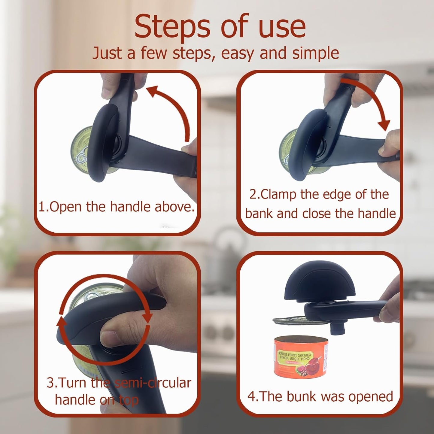 4-In-1 Multifunctional Can Opener Manual, Can Openers for Seniors with Magnetic Hooks, Can Opener Smooth Edge Suitable for Beer/Cans(Black)