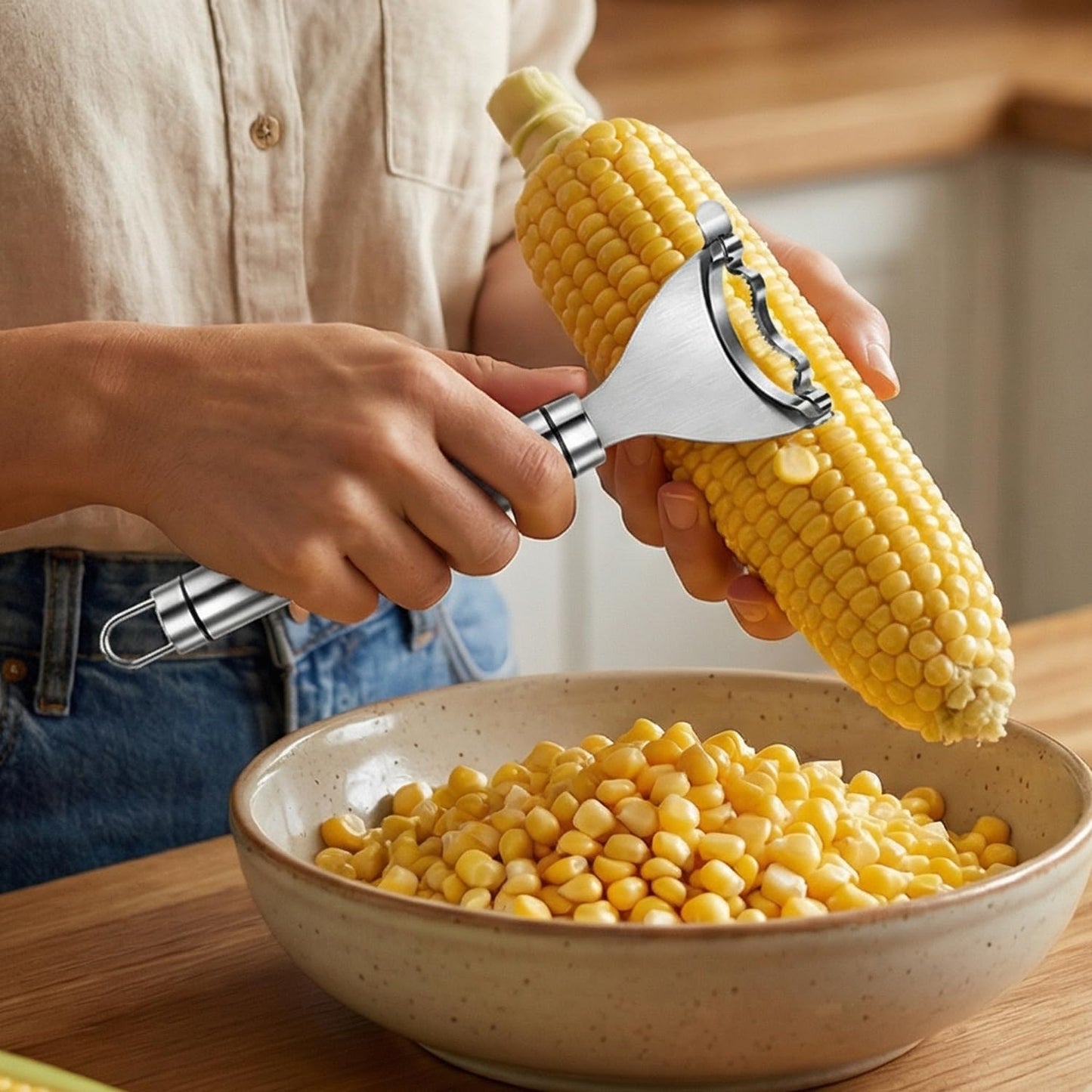1pcs Stainless Steel Corn Cutter, Multifunctional Corn Peeler Thresher, Manual Corn Remover Tool for Kitchen, Home, Restaurant