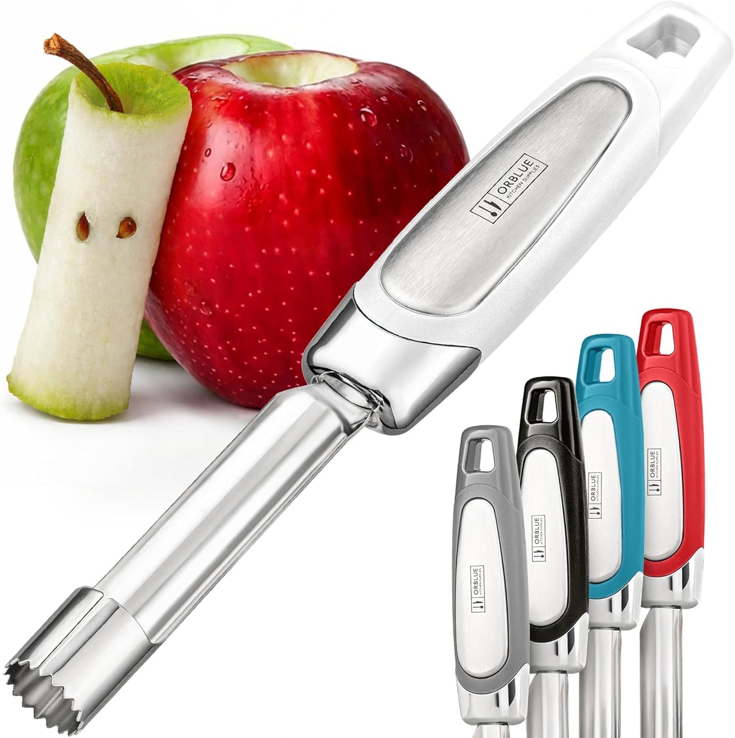 Orblue Premium Apple Corer Tool - Durable Stainless Steel Fruit Core Extractor Tool - Apple Corer Remover, Red