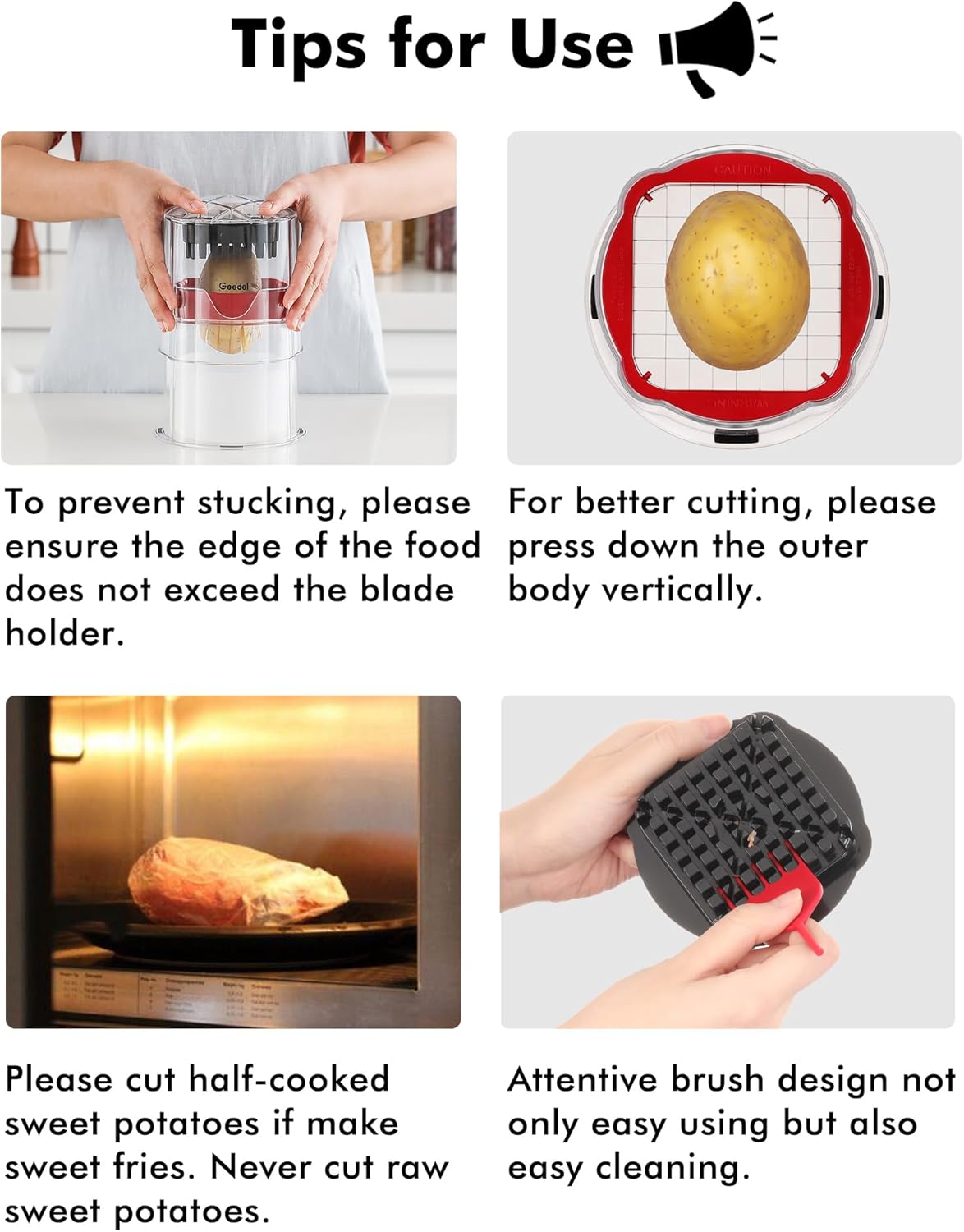 French Fry Cutter, Professional Home Style Onion Chopper, Vegetable Chopper Dicer Manual, Easy to Clean, Ultra Sharp Blades Thick-Strip Fry Cutter Apple Slicer and Corer, 3 Blades