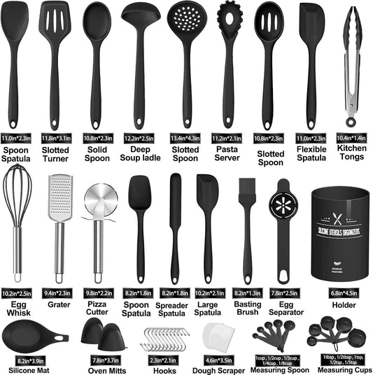 Silicone Cooking Kitchen Utensil Set, AIKKIL 43 Pcs Pink Cooking Utensils Set, Turner, Tongs, Spoon, Spatula, Kitchen Gadgets Tools Set For Nonstick Cookware, Heat Resistant (Dishwasher, BPA Free)