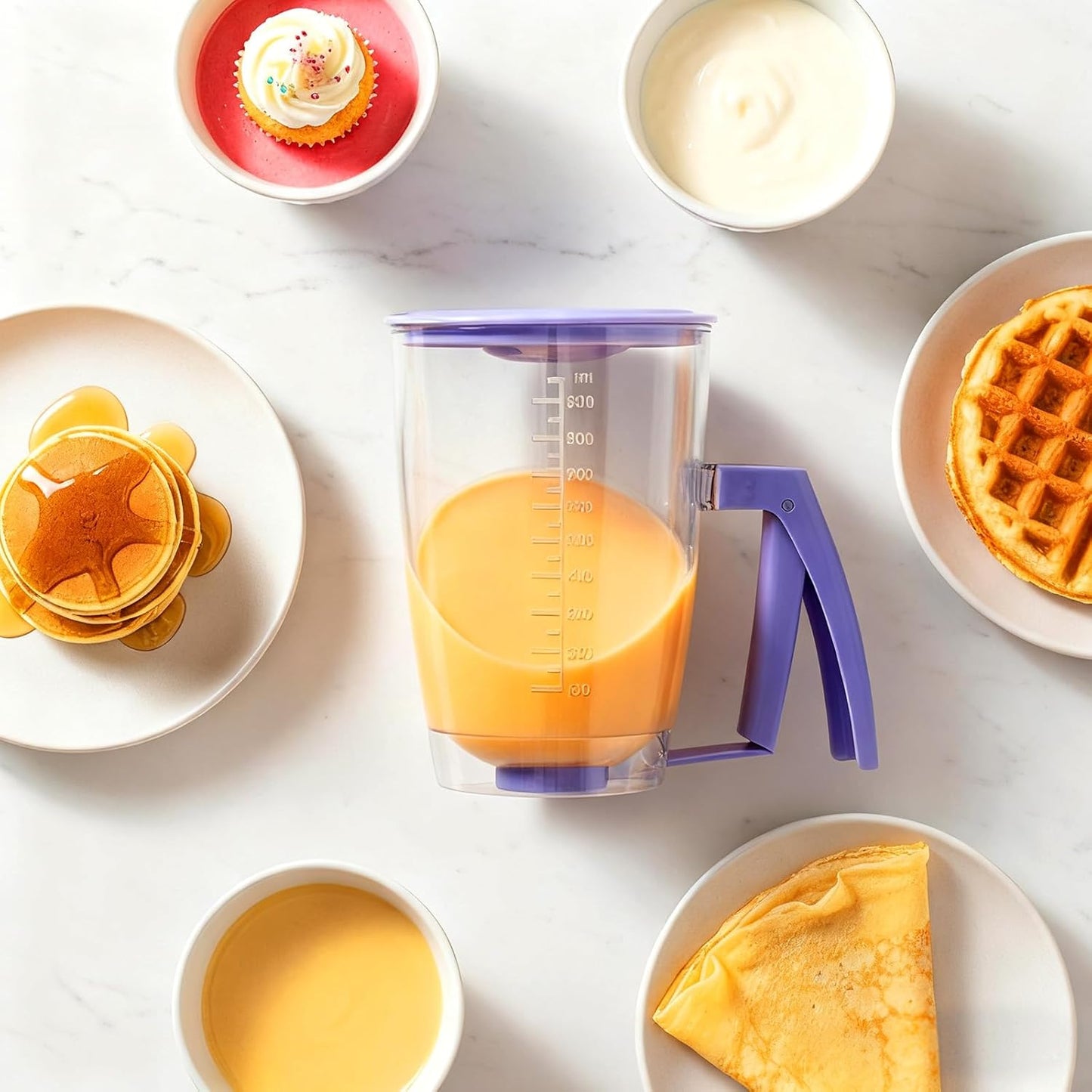Pancake Batter Dispenser Bottle, 900ML Pancake Maker Baking Tool for Cupcakes, Crepes, Waffles, Muffins, Funnel Cake, Griddle Breakfast Accessory (1)