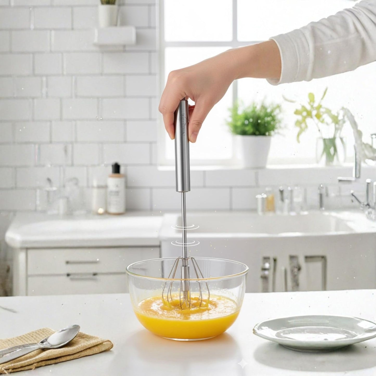 NAZANIN 3-Piece Premium Whisk Set - 304 Stainless Steel Danish Dough Whisk, Semi-Automatic Push Egg Beater, & Balloon Whisk - Professional Battery-Free Baking Tools & Bread Making Gift Set
