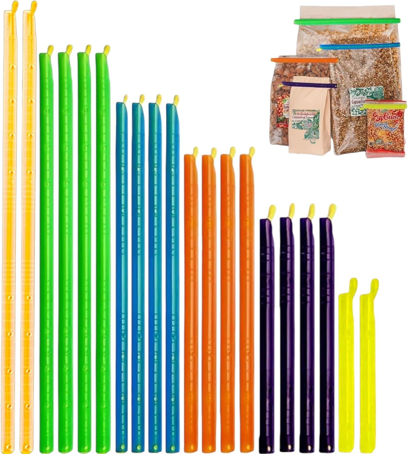 21-Sticks Bag Sealer Stick, 5 Diffrent Sizes, Chip Clips, Stay Fresh Bag Sealer Sticks, Keeps Food Bags Airtight Watertight & Food Fresh Longer