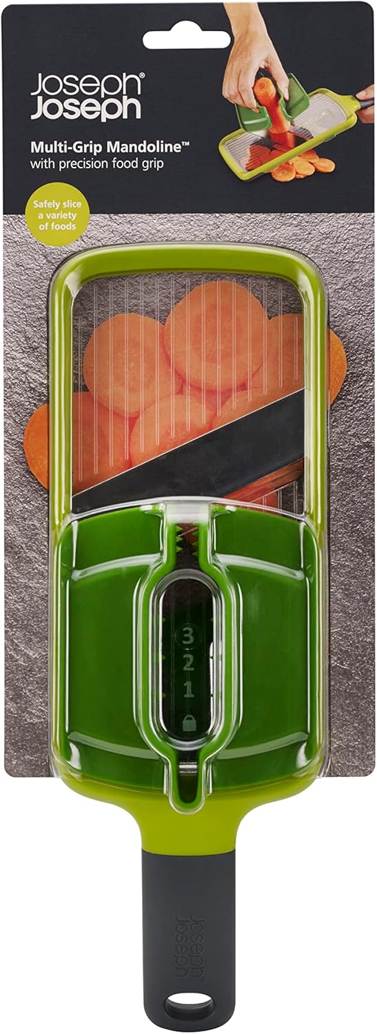 Joseph Joseph Multi-Grip Hand-held Kitchen Mandoline, Fruit and Vegetable Slicer with Food Grip and Adjustable Blades, Dishwasher Safe
