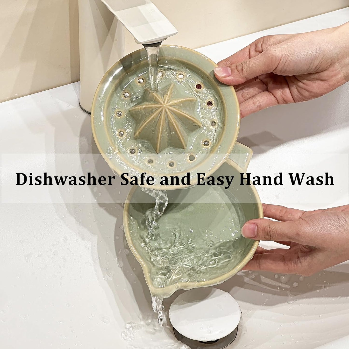 Ceramic Citrus Lemon Orange Juicer Manual Squeezer, Hand Juicer Reamer Rotation Press with 6.8oz Bowl, Strainer Lid, Spout, Handle, Dishwasher Safe, Easy to Clean