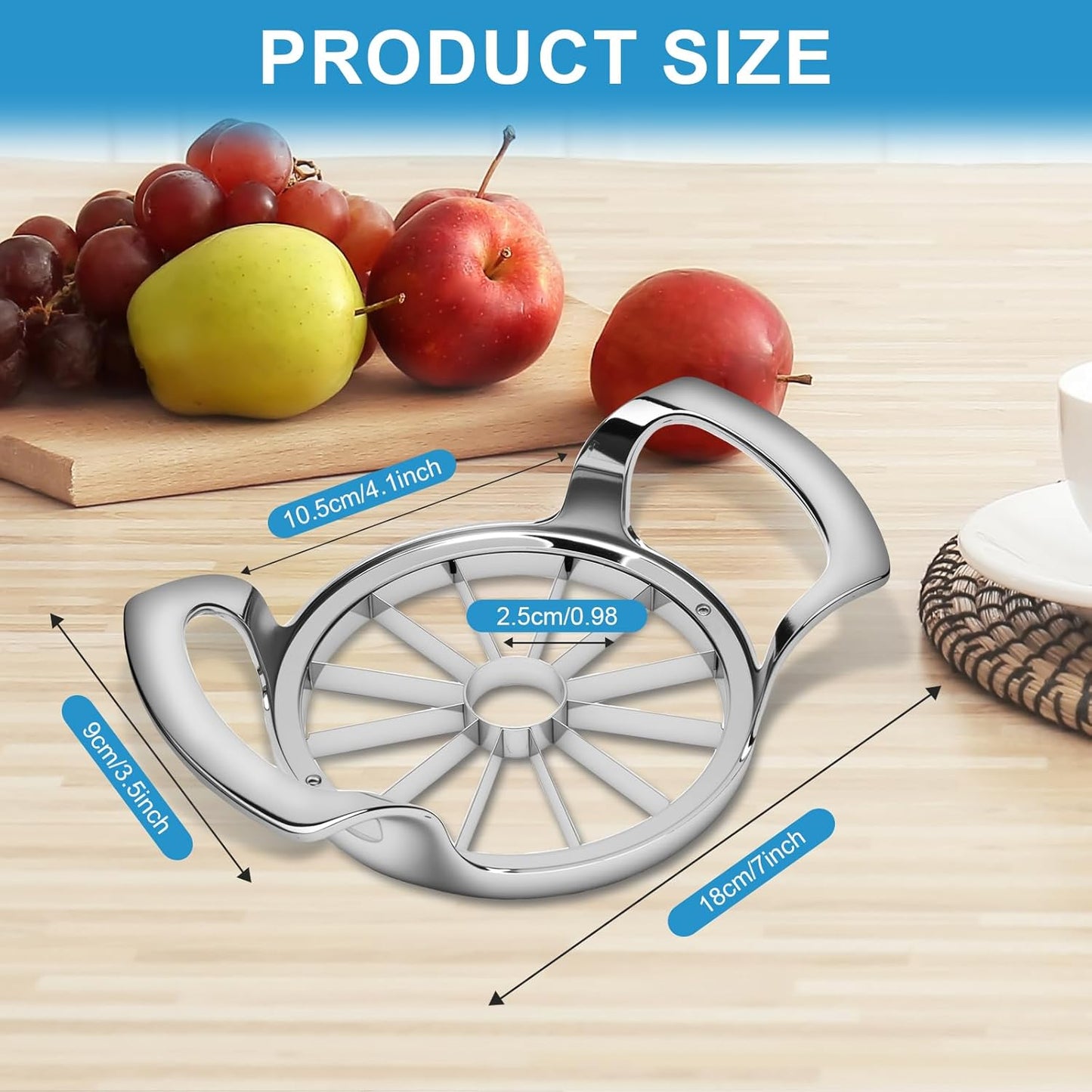 Apple Slicer and Corer, Basic Model with 12 Sharp Stainless Steel Blades - Zinc Alloy Case for Effortless Slicing & Coring