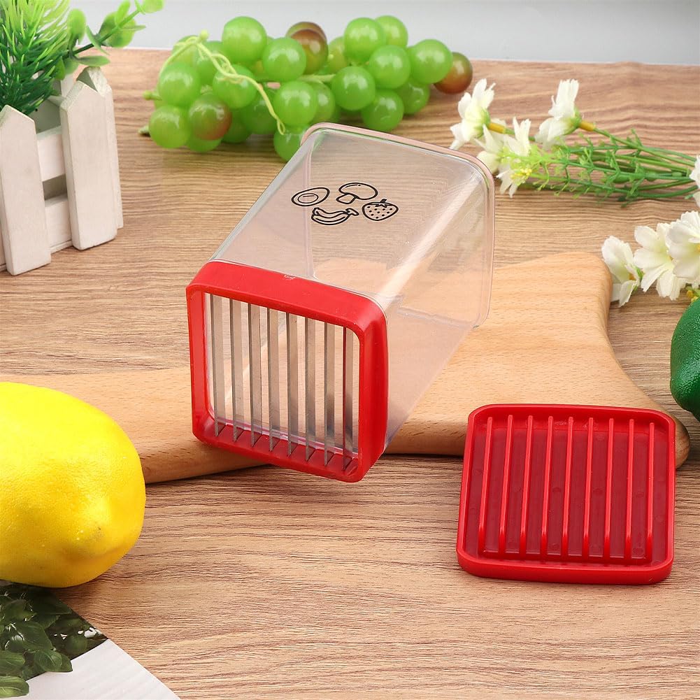 2Pcs Stainless Steel Cup Fruit Slicer – Egg, Strawberry & Banana Cutter with Detachable Push Plate Brushes | Vegetable Salad Prep Tool for Kitchen, Fast Effortless Slicing