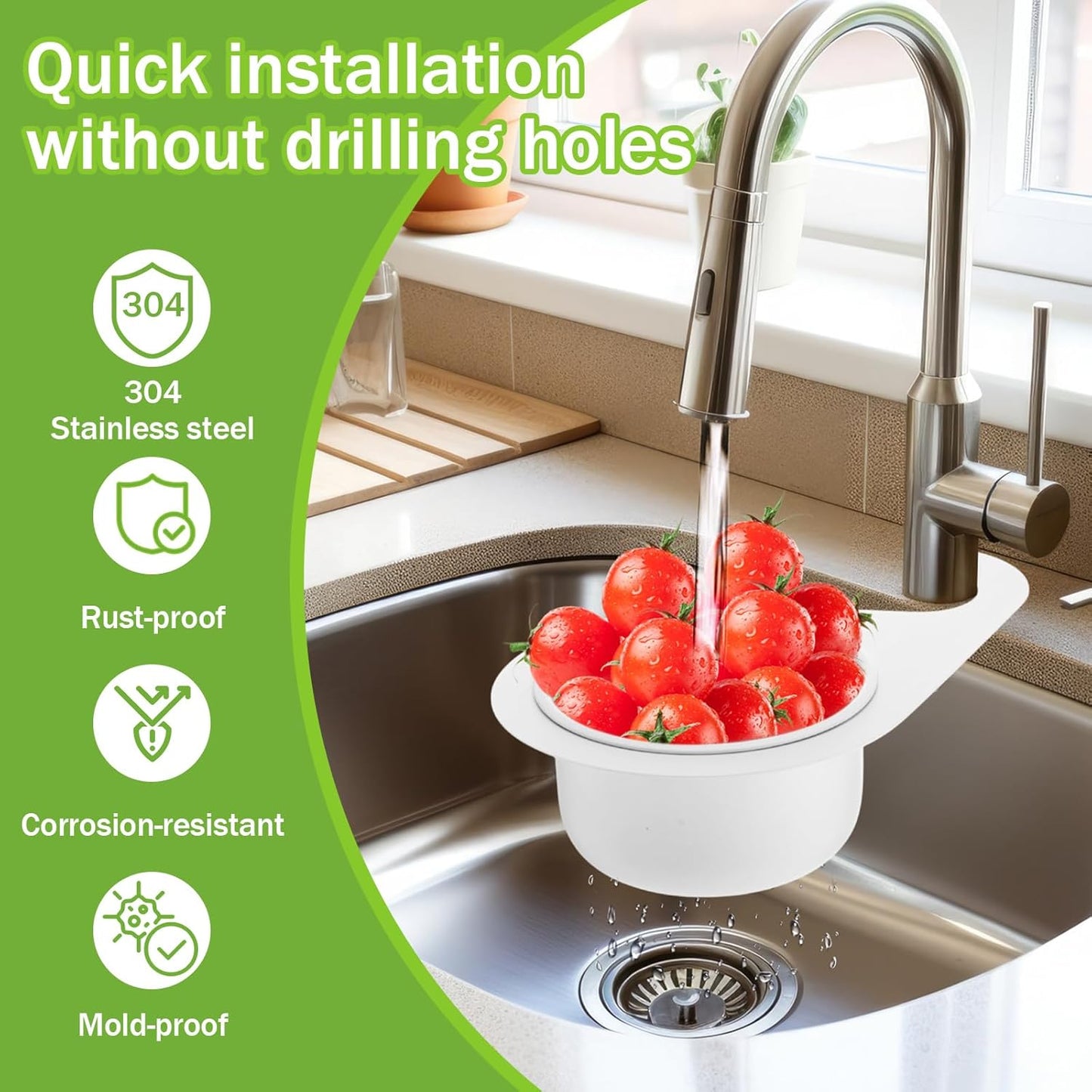 Teenyyou 2 Pcs Stainless Steel Sink Strainer Basket 15 Oz Multifunction Hanging Sink Colander Drain Basket Faucet Upgrade Quick Draining Kitchen Tool for Fruit Vegetable, 8.7 x 3.9 x 2.3 Inch