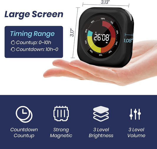 PERSUPER Visual Timer for Kids, 10 Hours Countdown/Up, with Rechargeable, 3 Volume Levels, 3 Brightness Display, and Magnetic, Homeschool Study Tool, Large Digital Timers for Classroom, Kitchen