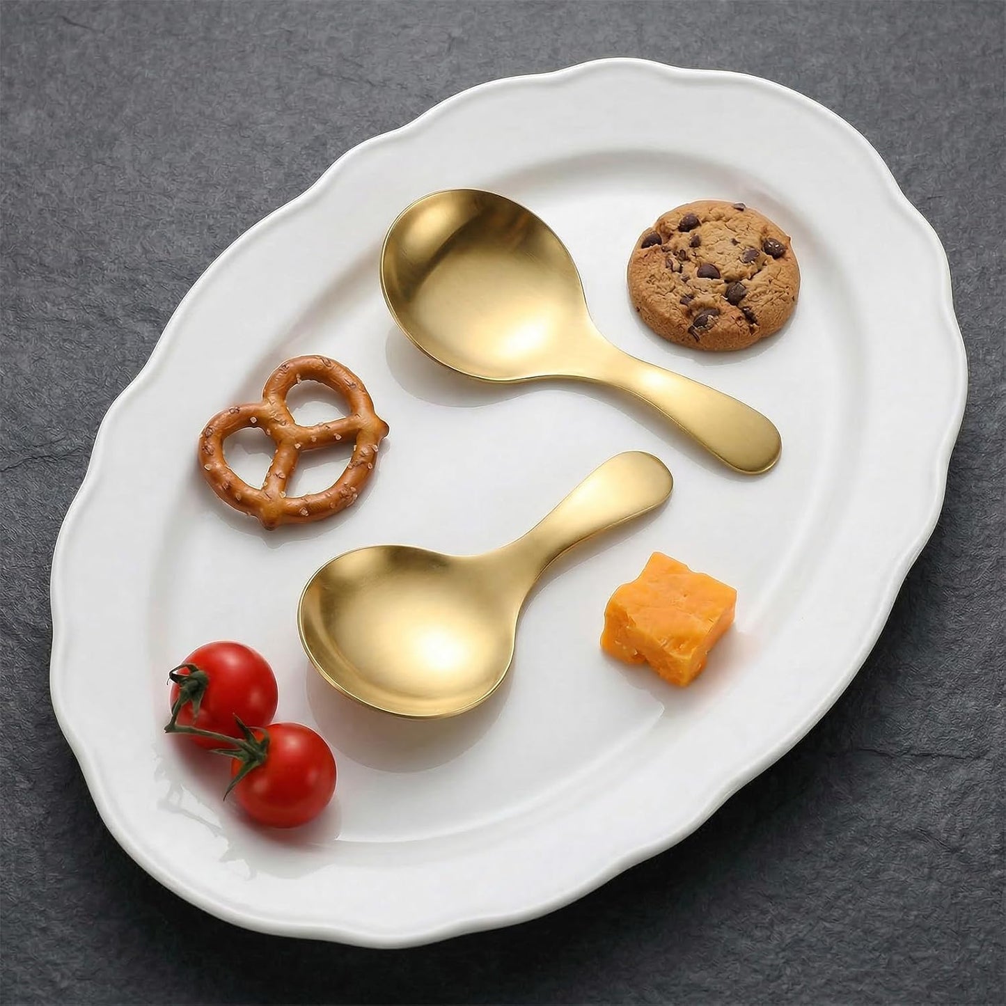 6 Pcs Small Gold Spoons, Stainless Steel Gold Coffee Spoon Scoop, Curved Bowl Design Small Scoops for Canisters, Candy Scoop for Neatly Scooping Sugar, Coffee, Salt, Spices