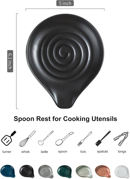LAUCHUH Spoon Rest, Large Ceramic Spoon Holder for Kitchen Counter Spatula Rest Heat-Resistant Spoon Rest for Stove Top Cooking Utensil Holder, Farmhouse Kitchen Décor for Father's Day, Cream, 5 Inch