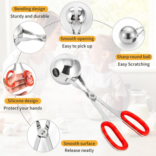 Cake Pop Scoop Stainless Steel, 2-Pack Cake Ball Maker, Non-Slip Handle Used for Cake Sticks and Cookie Dough, Quick Scooping and Shaping, One Large and One Small Product Non-Stick Food Spoon