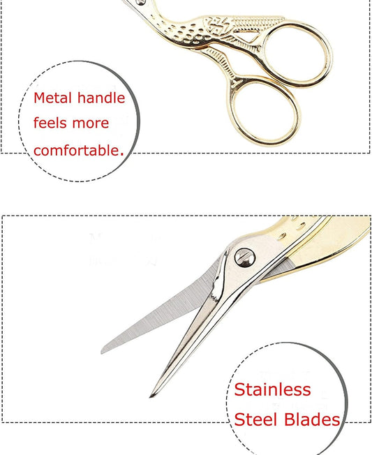 BIHRTC Gold Vintage Plum Blossom Scissors and Classic Crane Design Sewing Scissors for Embroidery, Sewing, Craft, Art Work & Everyday Use
