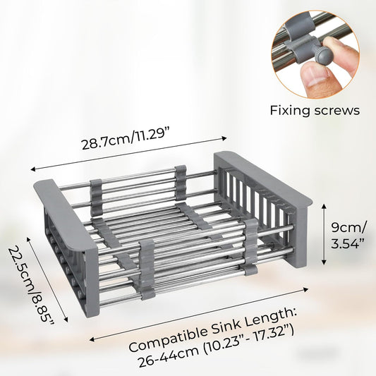 Extend Kitchen Sink Drain Basket, Adjustable Dish Drying Rack Over The Sink, Stainless Steel Kitchen Retractable Drain Sink Accessories Portable & Telescopic Space-Saving Extender for Vegetable, Fruit