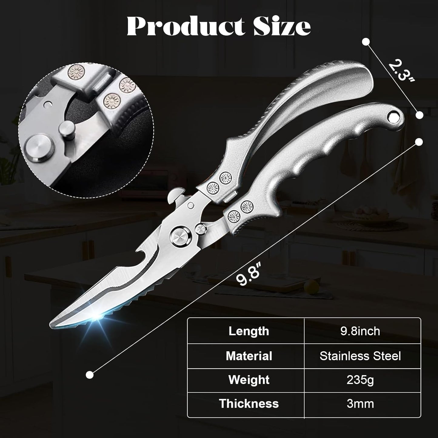 SiXingHardware-Kitchen Pro Shears-Heavy-Duty Stainless Steel Kitchen Scissors For Poultry, Meat, Herbs. Dishwasher Safe, Rust-Proof With Comfortable Grip. Ideal For Chefs And Home Cooking.